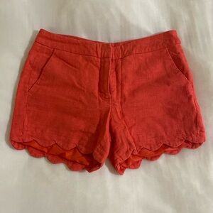 Women's Coral Linen/Cotton Scalloped Hem Shorts - Size 2